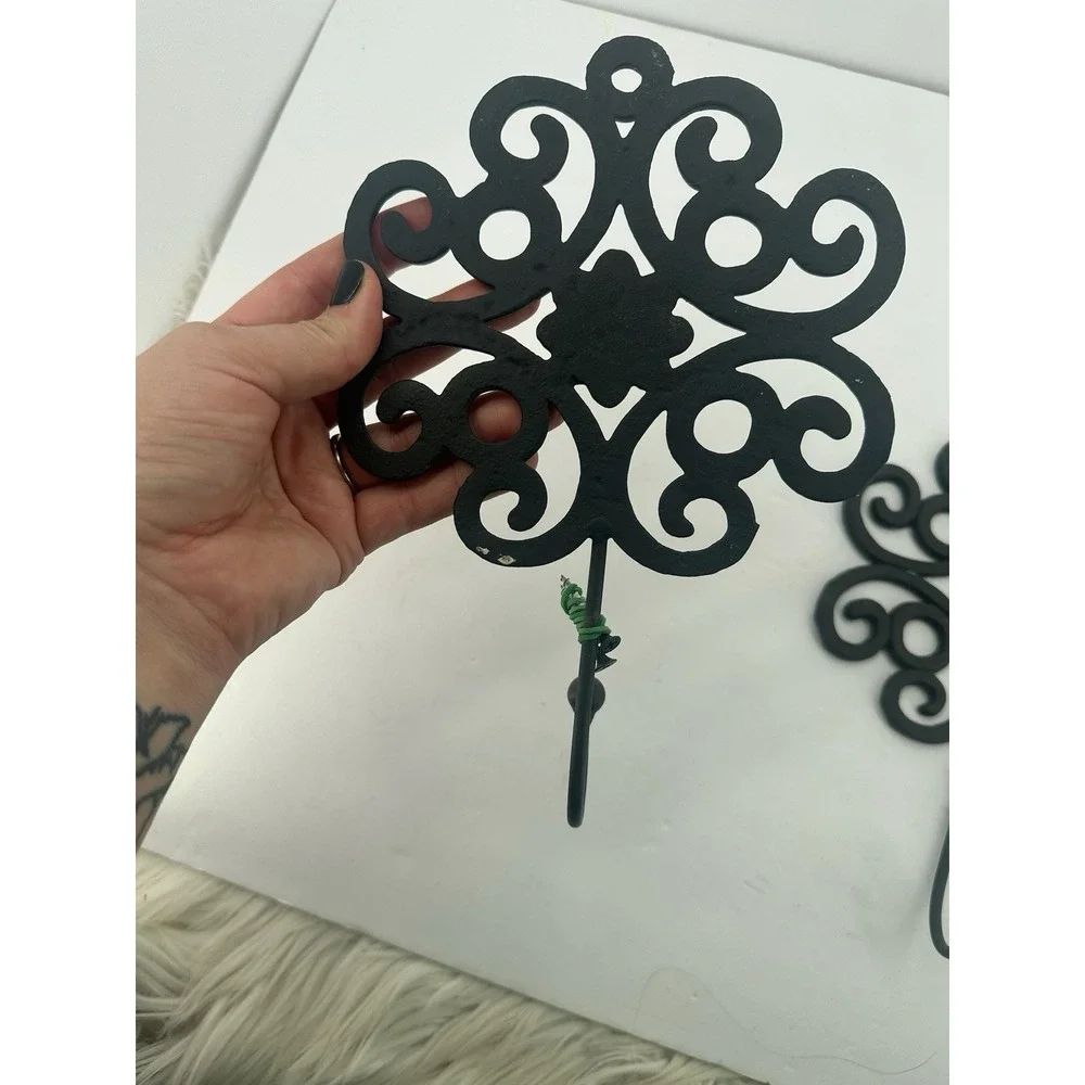 Indoor Outdoor Black Metal Scrollwork Wall Hanger Set of 2